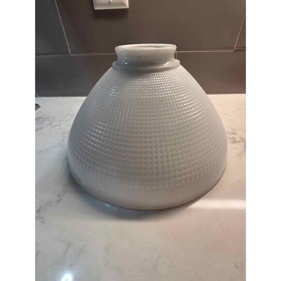 Vintage waffle style milk glass textured light cover - Picture 2 of 8